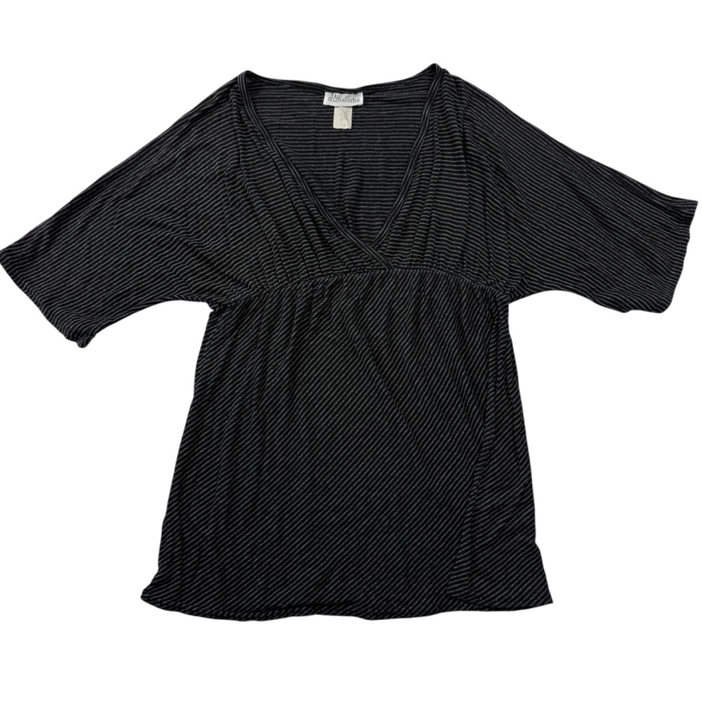 oh!mamma Wrap Front Maternity Top – Black & Gray Stripe – XL Kimono Sleeve Tunic